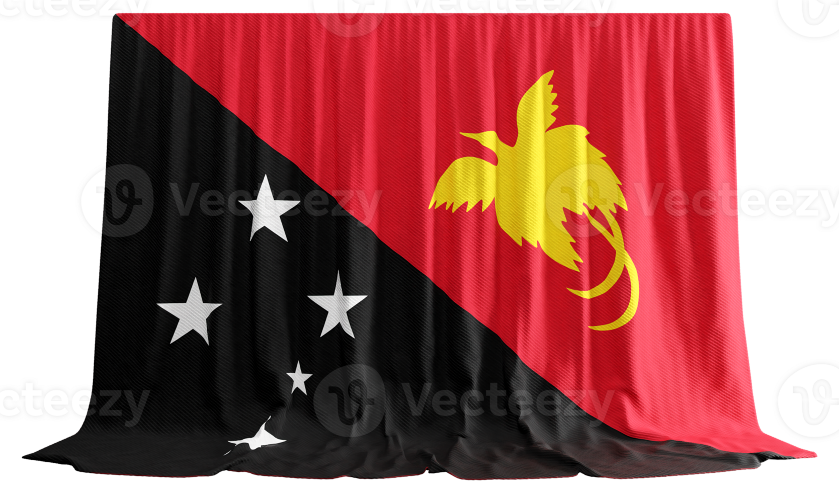 Papoea nieuw Guinea vlag gordijn in 3d renderen gebeld vlag van Papoea nieuw Guinea png