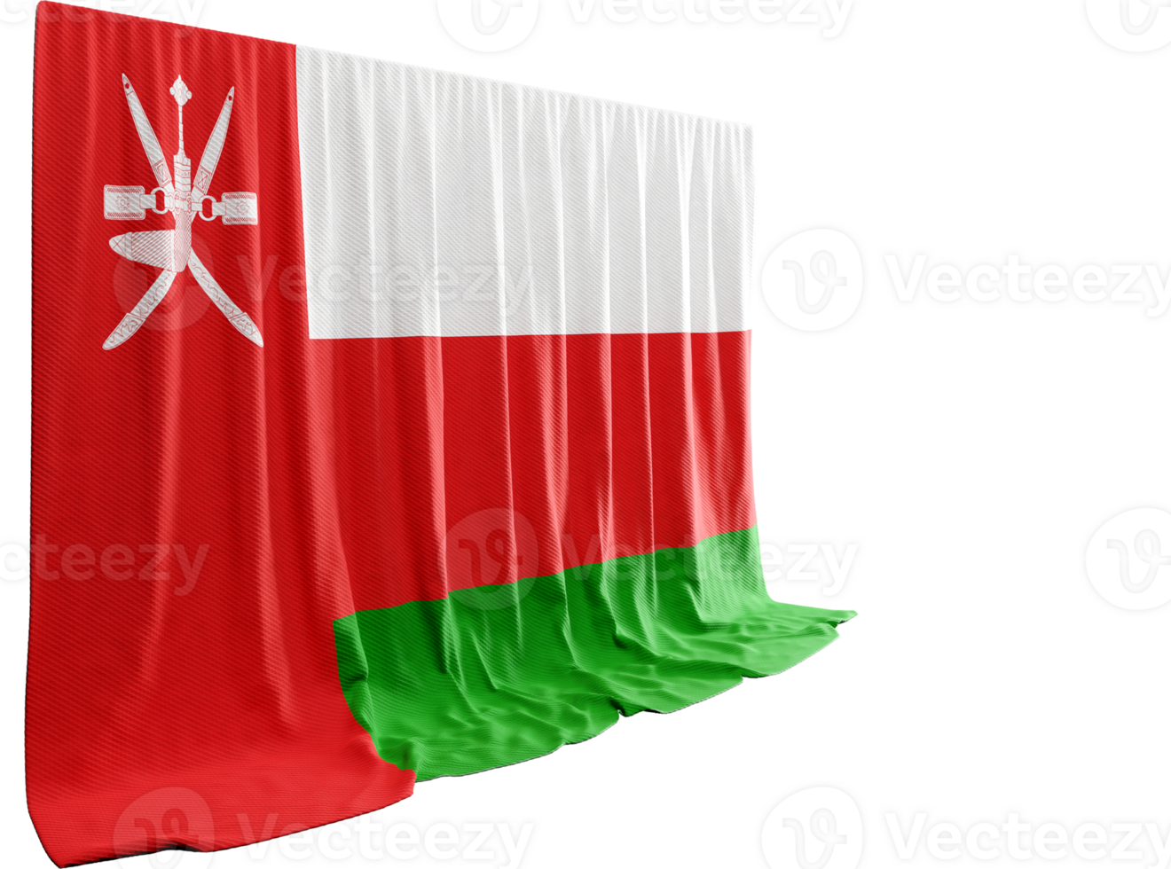 Oman Flag Curtain in 3D Rendering called Flag of Oman png