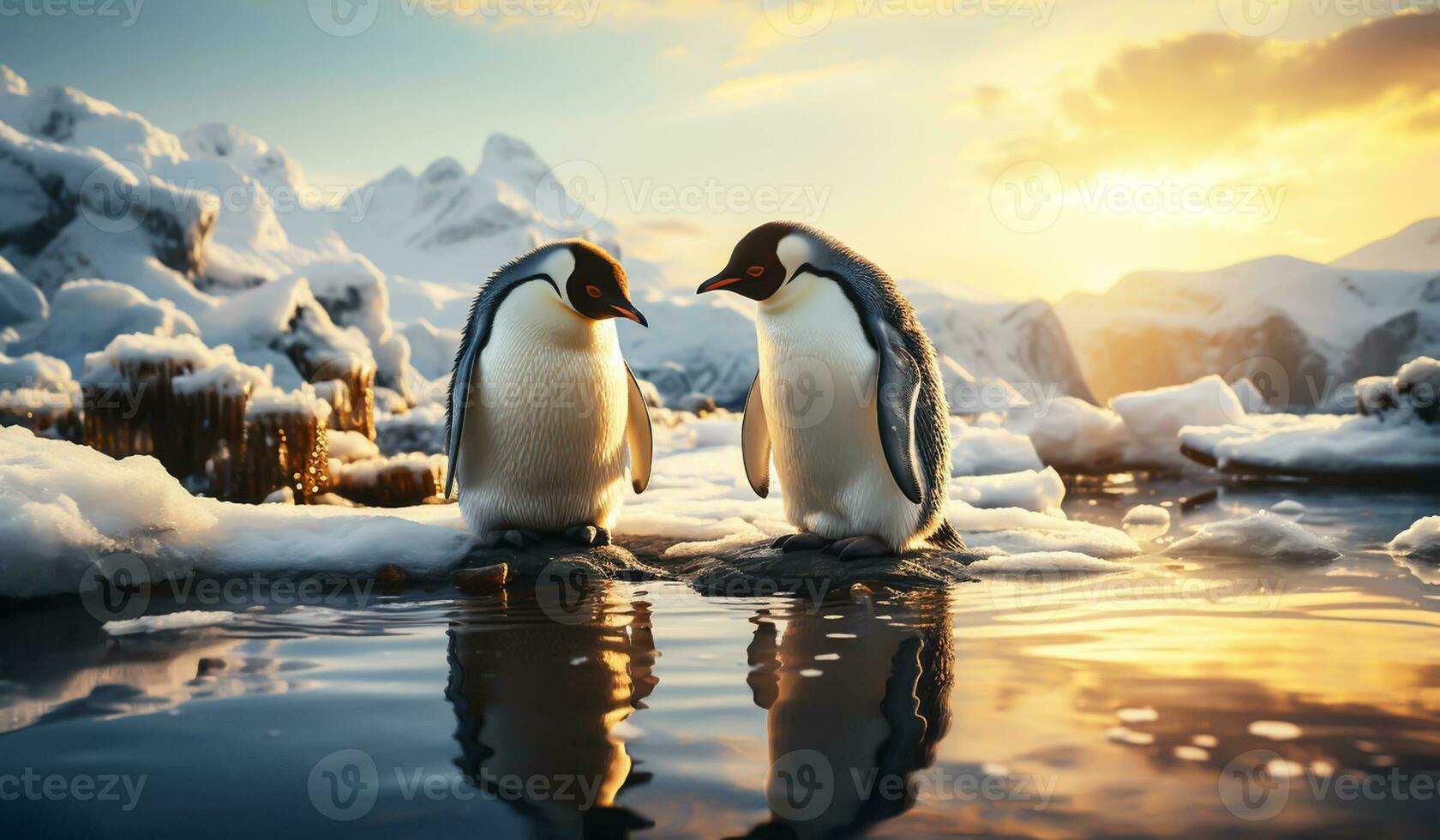 Penguins in polar regions. AI generated photo