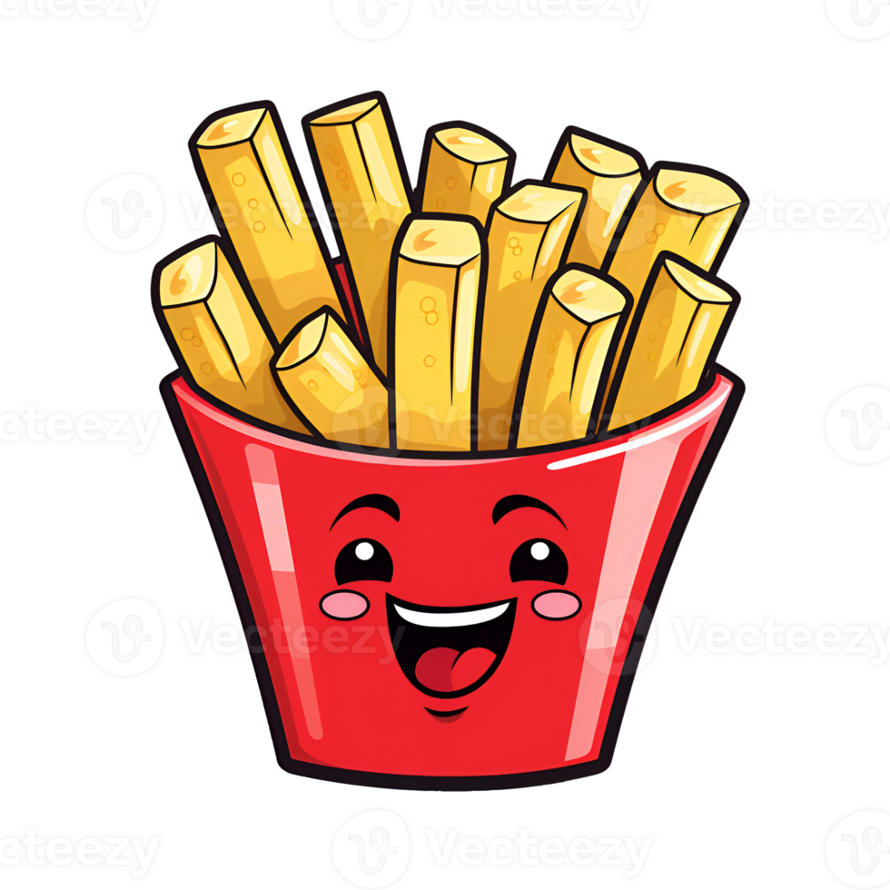 Cartoon Style French Fries No Background Applicable to Any Context Perfect for Print on Demand Merchandise AI Generative png