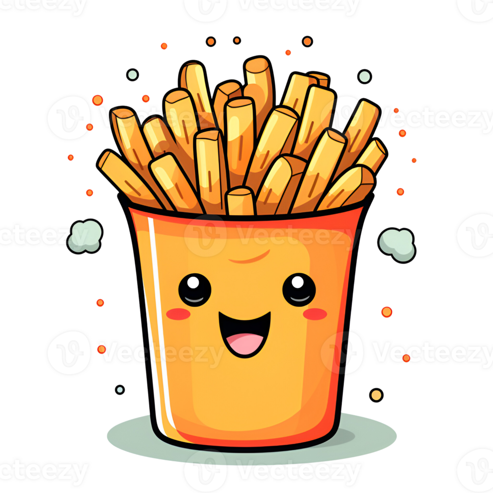 Cartoon Style French Fries No Background Applicable to Any Context Perfect for Print on Demand Merchandise AI Generative png