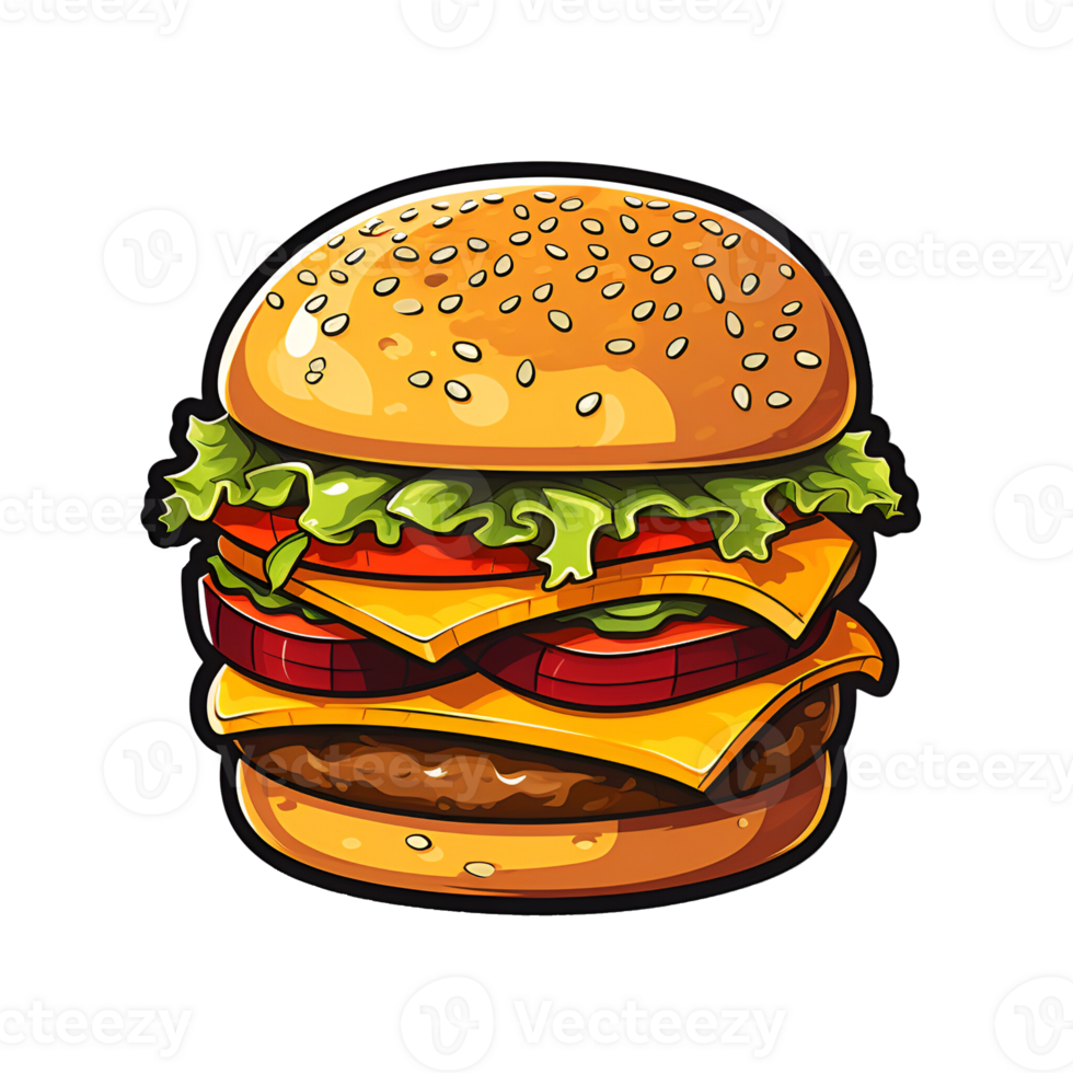 Cartoon Style Cheeseburger No Background Applicable to Any Context Perfect for Print on Demand Merchandise AI Generative png