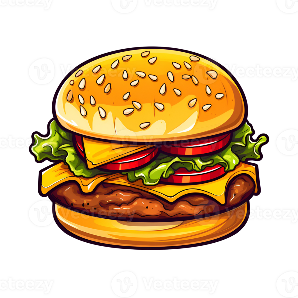 Cartoon Style Cheeseburger No Background Applicable to Any Context Perfect for Print on Demand Merchandise AI Generative png