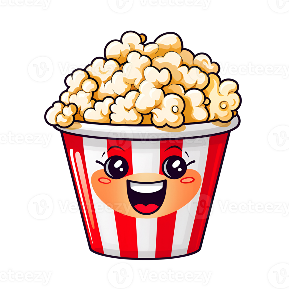 Cartoon Style Popcorn No Background Applicable to any Context Perfect for Print on Demand Merchandise AI Generative png
