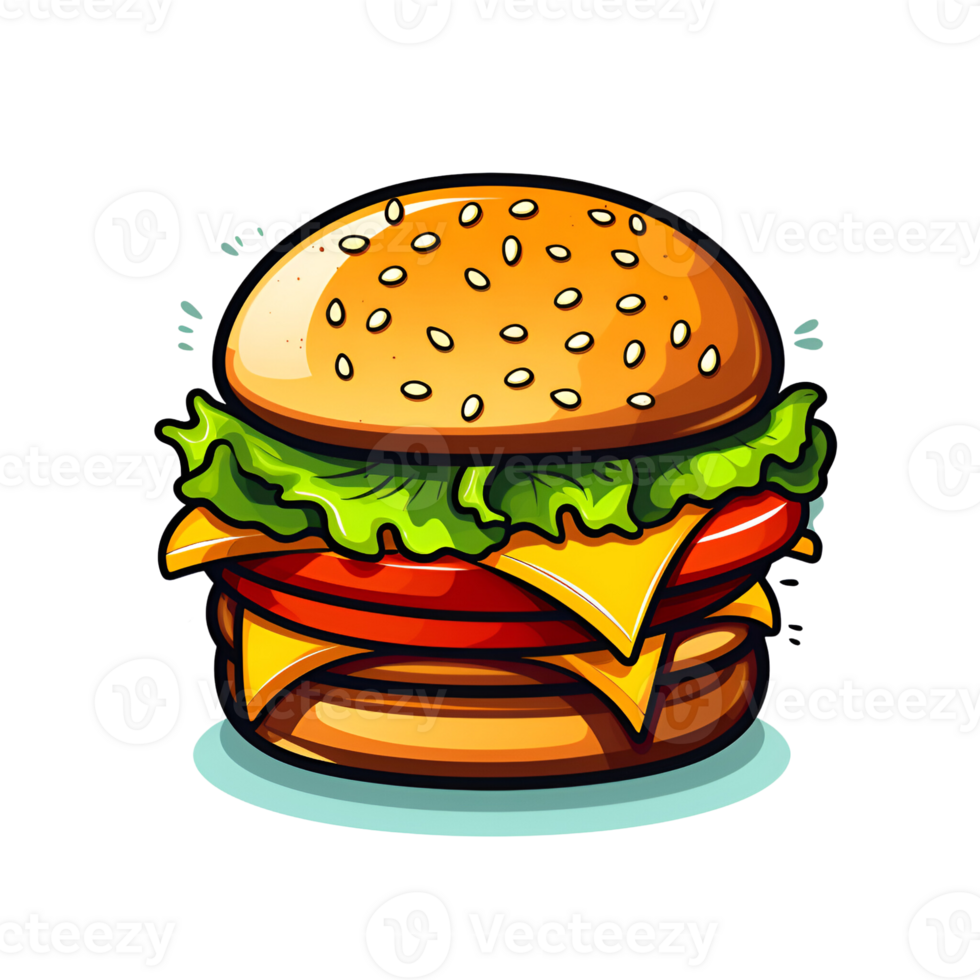 Cartoon Style Cheeseburger No Background Applicable to Any Context Perfect for Print on Demand Merchandise AI Generative png