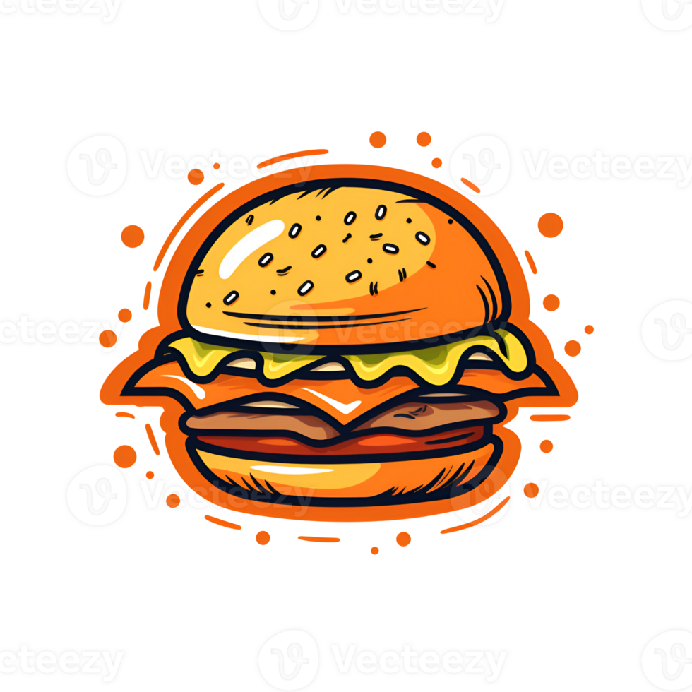 Cartoon Style Cheeseburger No Background Applicable to Any Context Perfect for Print on Demand Merchandise AI Generative png