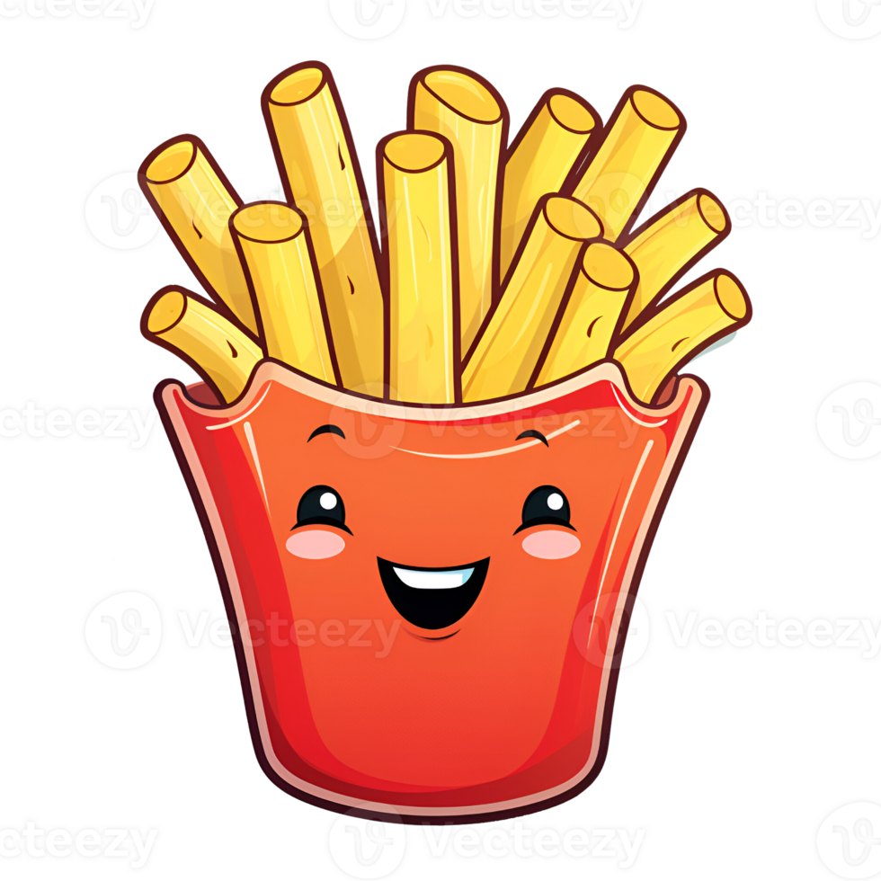 Cartoon Style French Fries No Background Applicable to Any Context Perfect for Print on Demand Merchandise AI Generative png