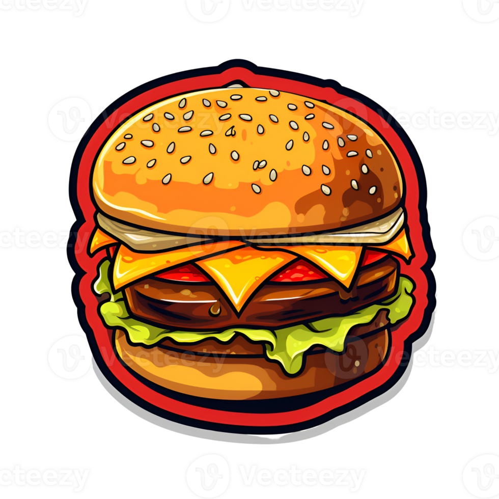 Cartoon Style Cheeseburger No Background Applicable to Any Context Perfect for Print on Demand Merchandise AI Generative png
