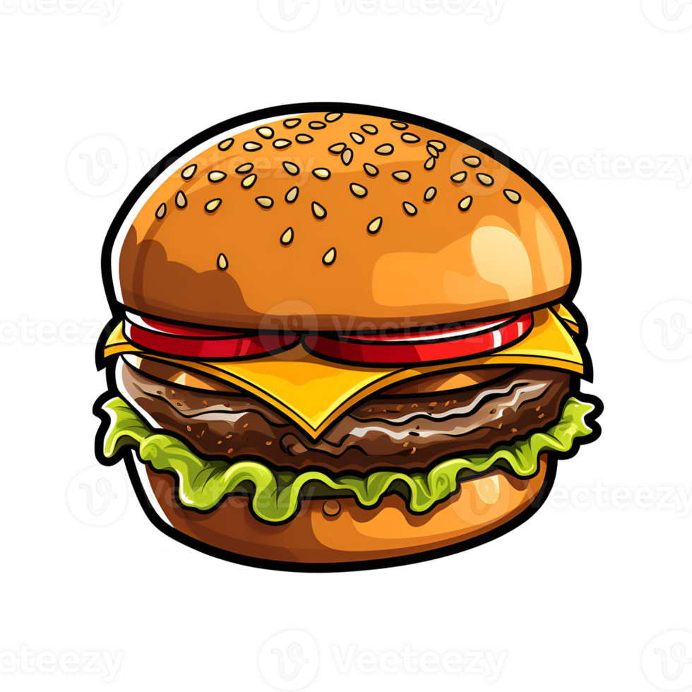 Cartoon Style Cheeseburger No Background Applicable to Any Context Perfect for Print on Demand Merchandise AI Generative png