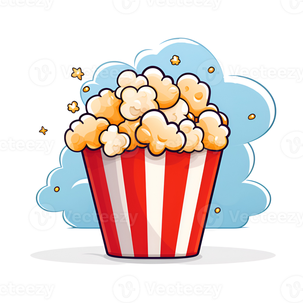 Cartoon Style Popcorn No Background Applicable to any Context Perfect for Print on Demand Merchandise AI Generative png