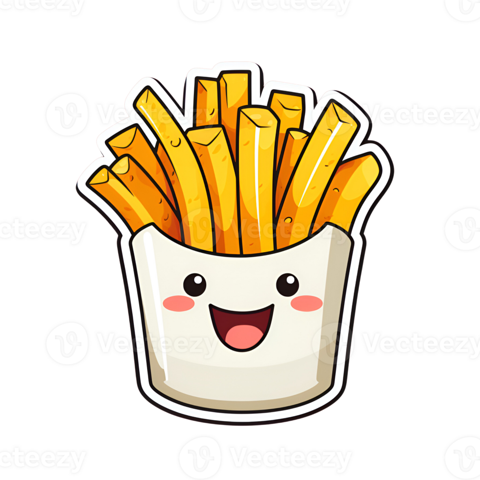 Cartoon Style French Fries No Background Applicable to Any Context Perfect for Print on Demand Merchandise AI Generative png