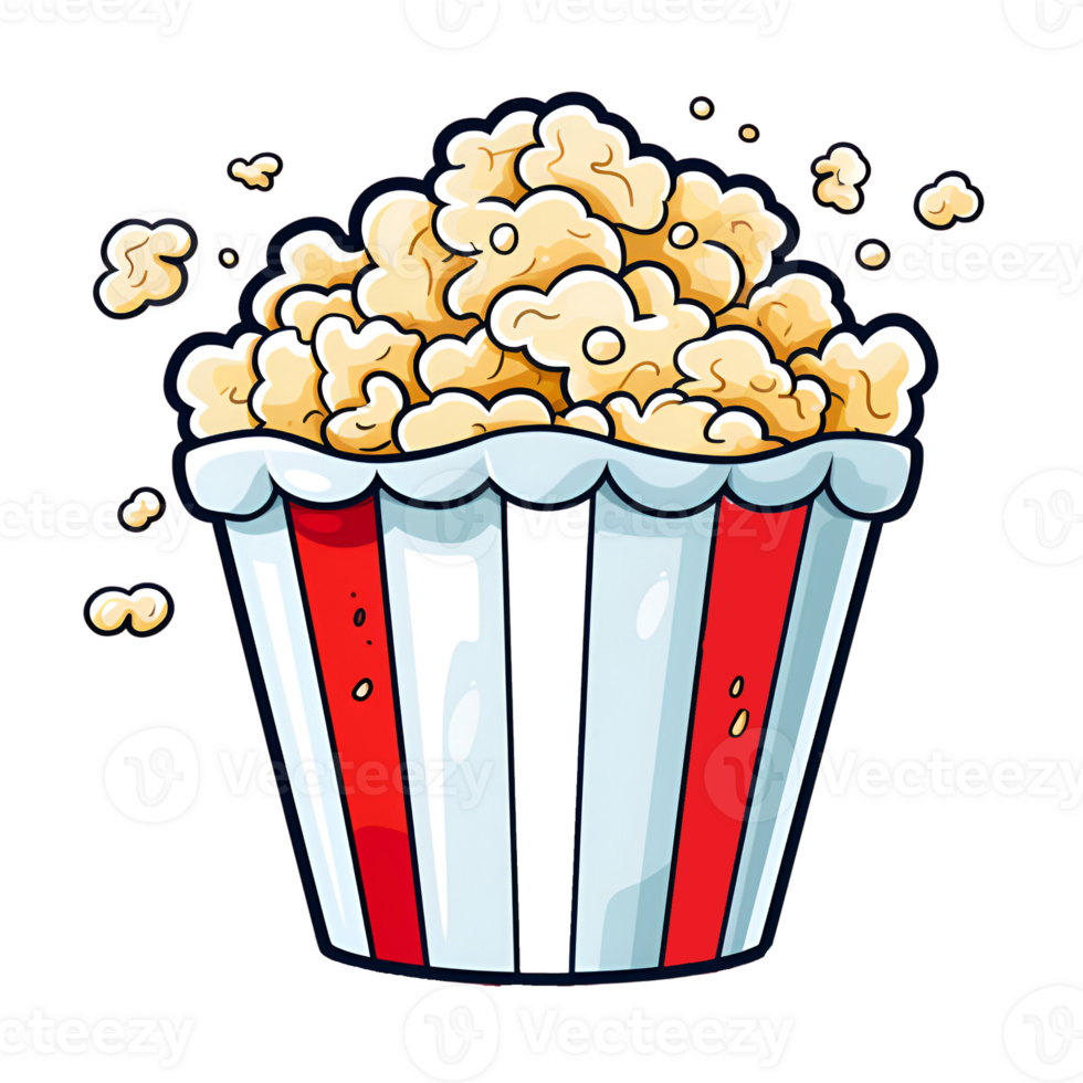 Cartoon Style Popcorn No Background Applicable to any Context Perfect for Print on Demand Merchandise AI Generative png