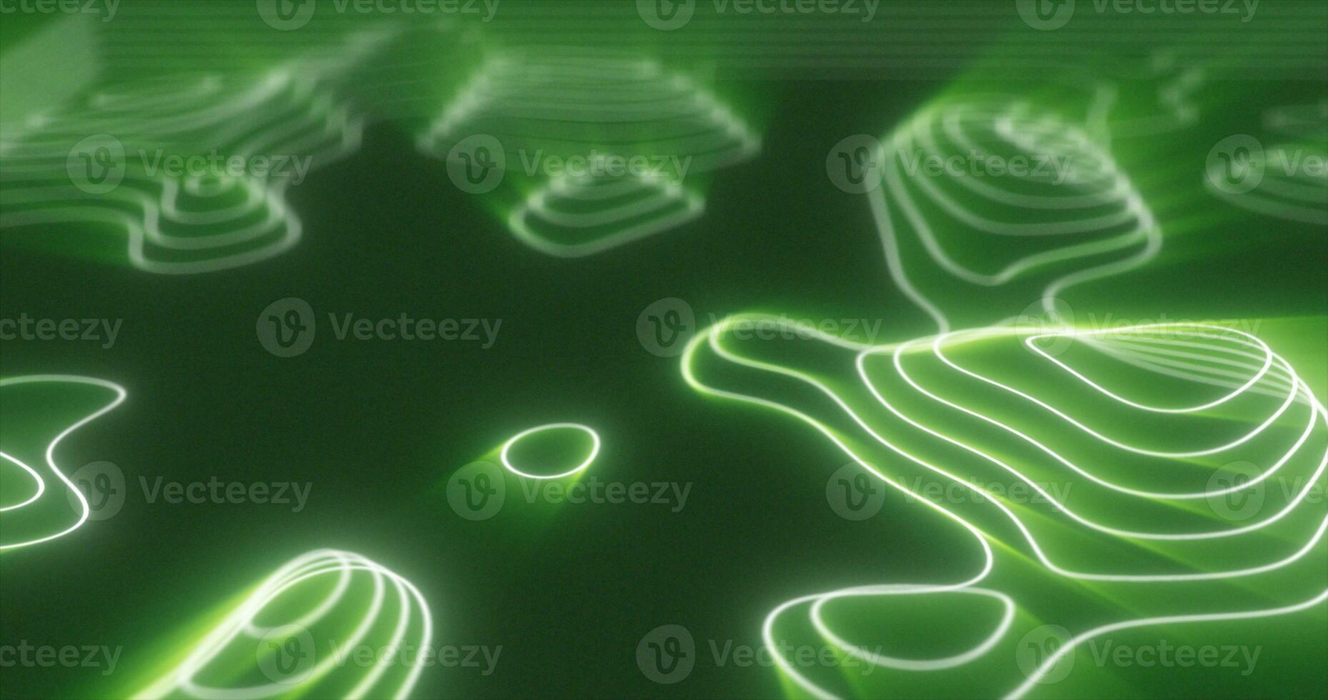 Abstract green futuristic hi-tech landscape with mountains and canyons from glowing energy circles and magic lines background photo