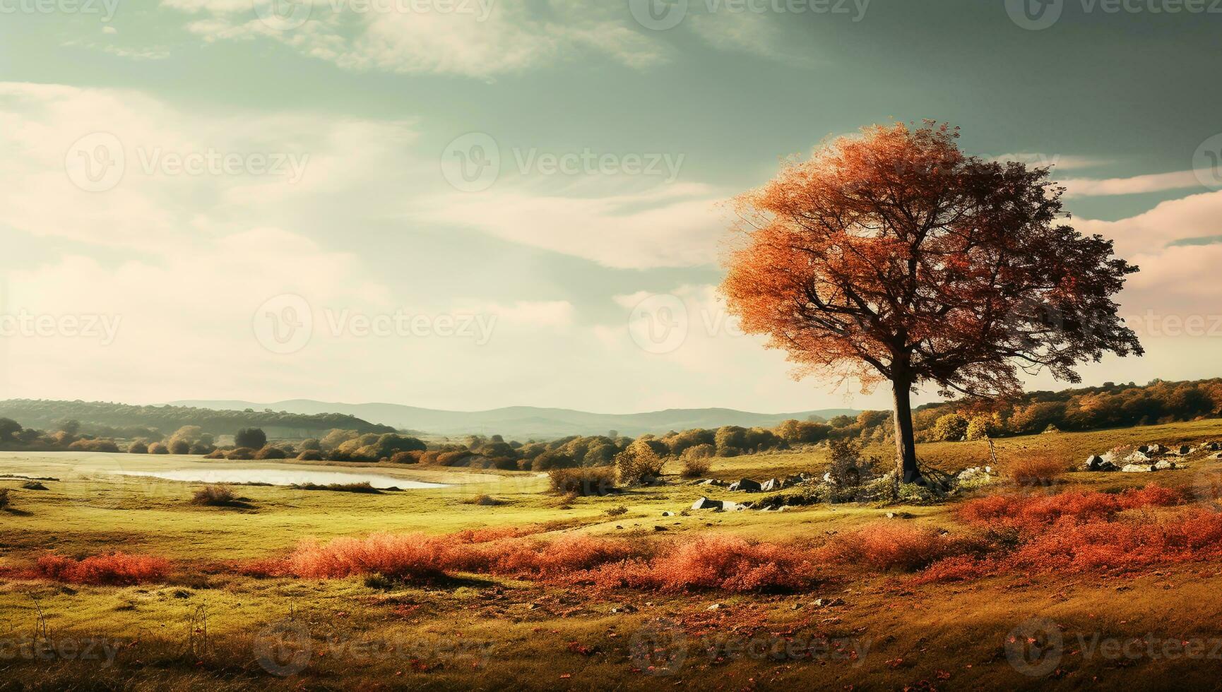 otoño paisaje en el montañas. ai generado foto