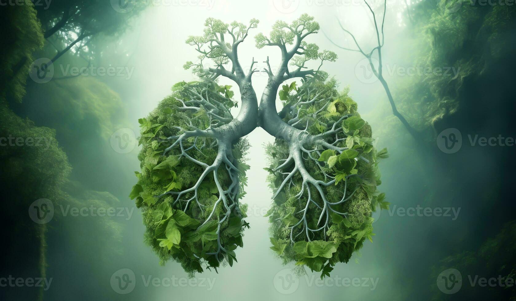 livianos formado por hojas y árbol sucursales, en el concepto de ambiente y ecología. pulmón de el tierra. ai generado foto