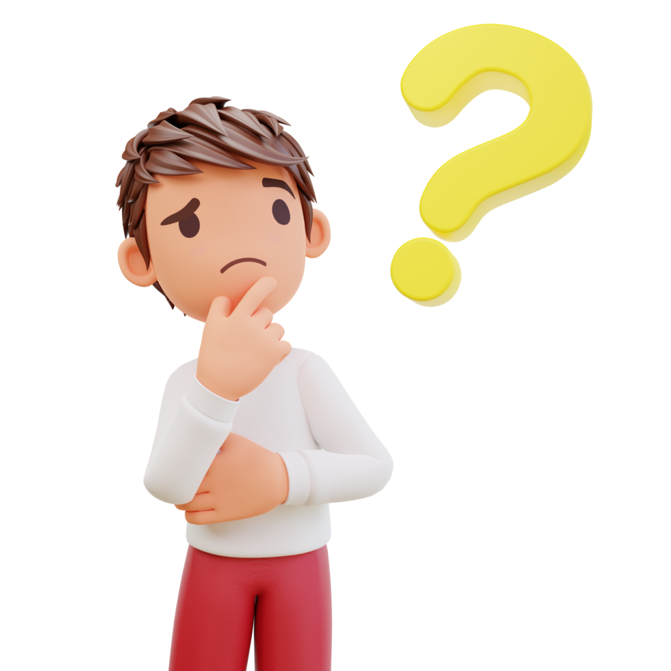 3d rendered cute student with question mark png