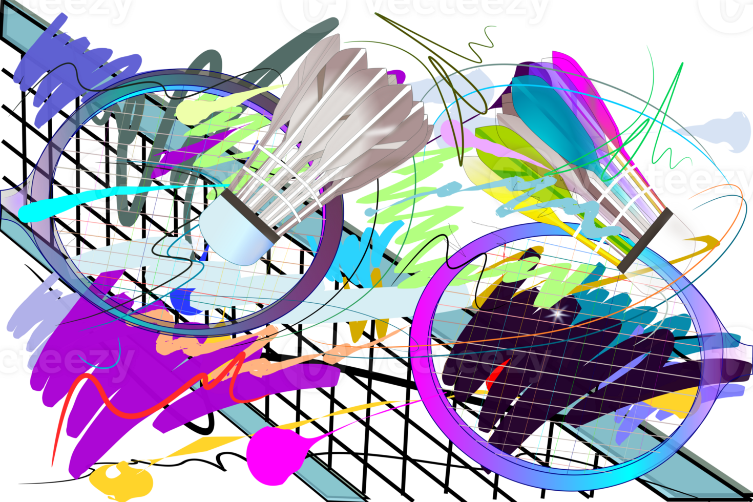 net and balls badminton  brush strokes style png