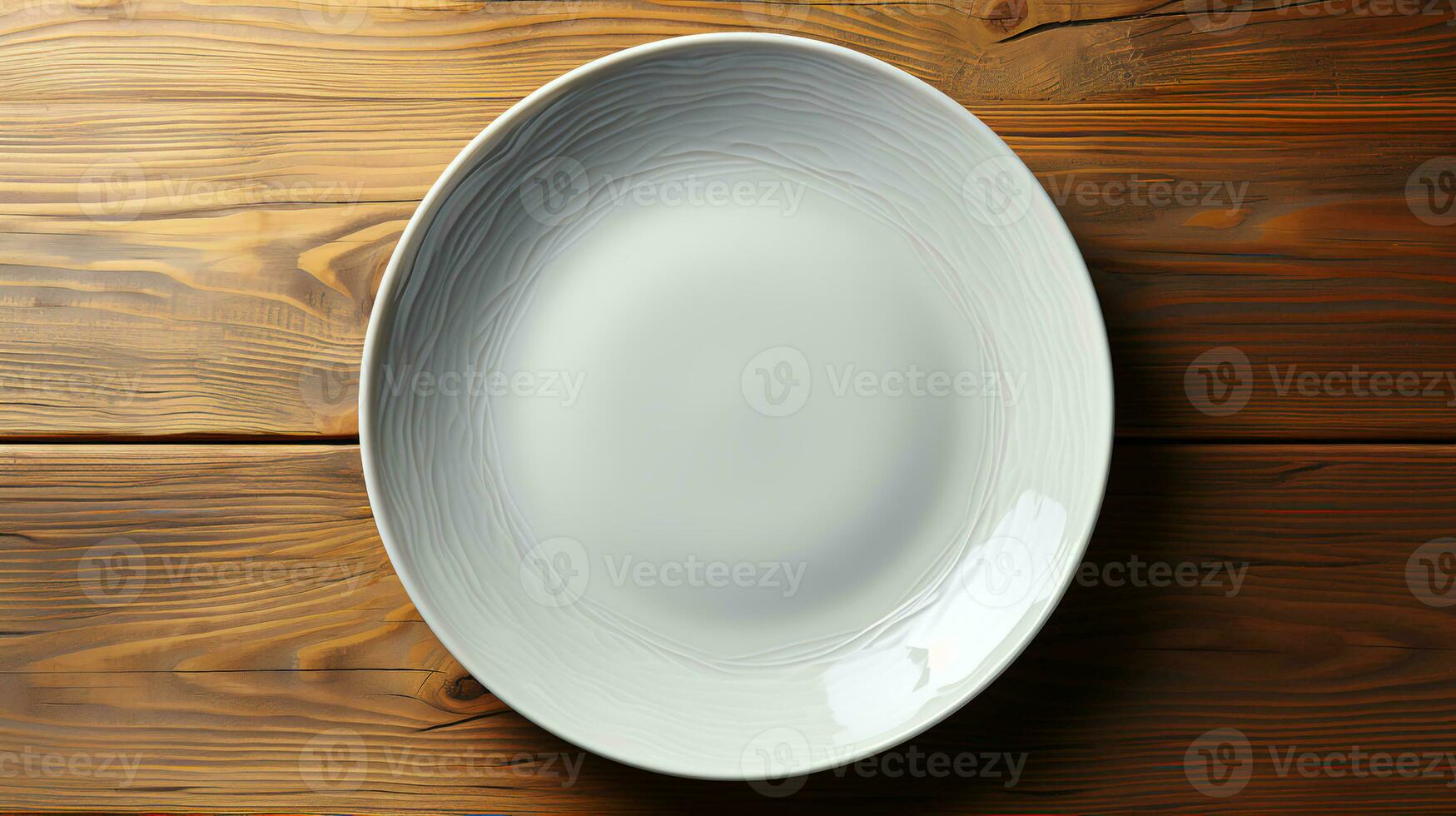 Empty white plate on the table in the kitchen photo