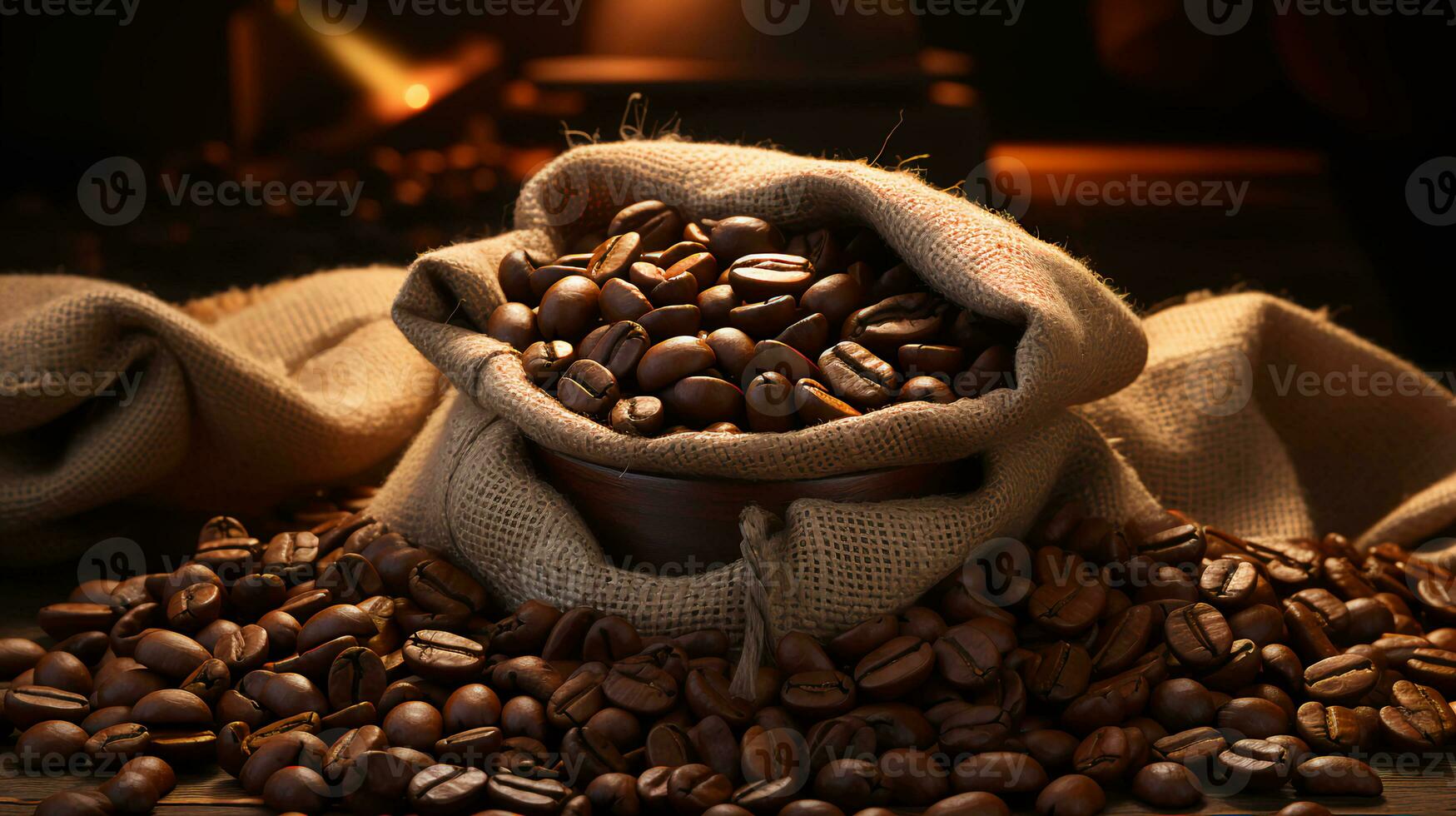 A bag of roasted aromatic Robusta Arabica coffee beans photo