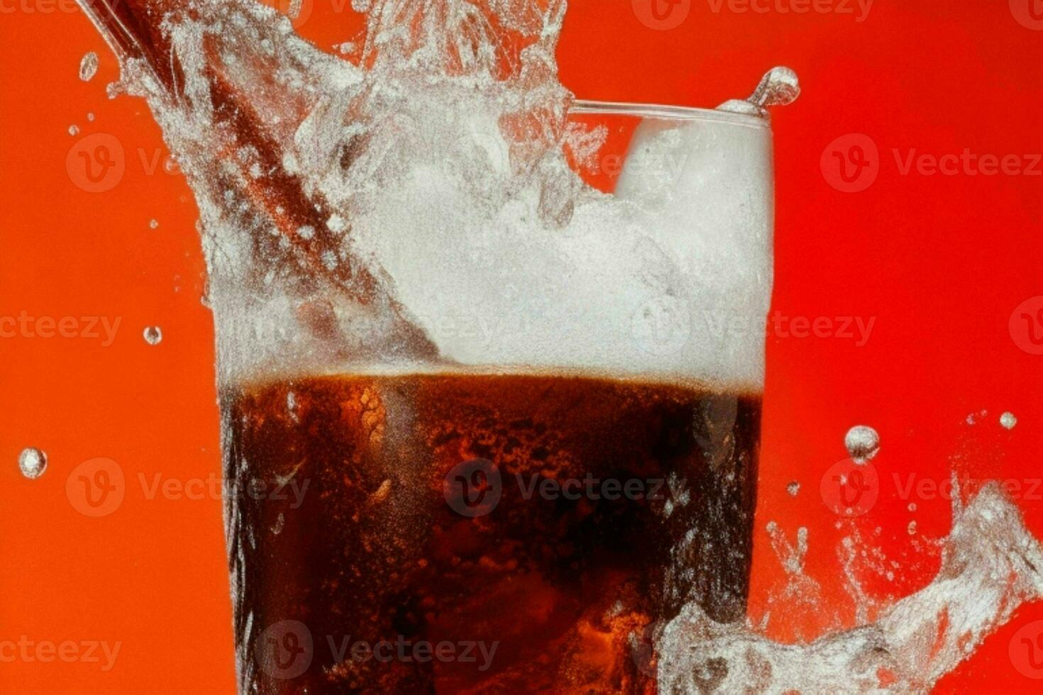 Splashing of Cola and Ice. AI Generative Pro Photo