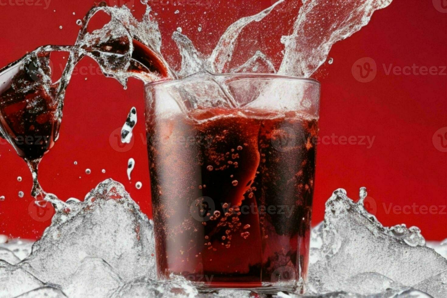 Splashing of Cola and Ice. AI Generative Pro Photo