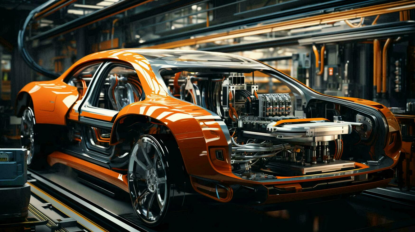 Industrial high-tech line for the assembly and production of modern cars at the plant photo