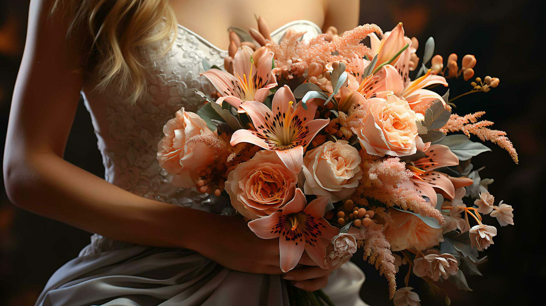 Beautiful wedding festive bouquet of the bride photo