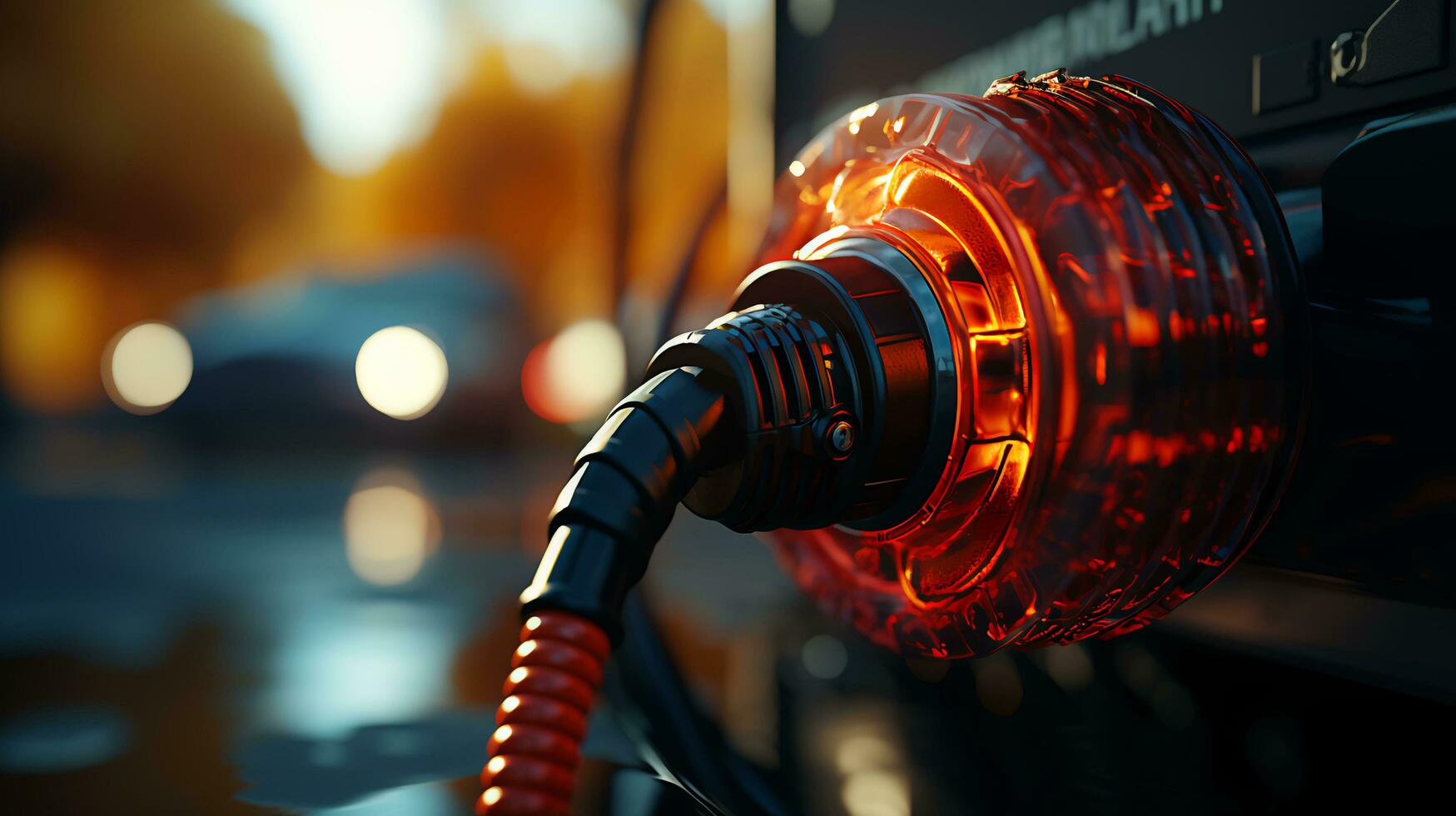 Charging hose at an electric gas station, fast charging wire for an electric vehicle at a gas station photo