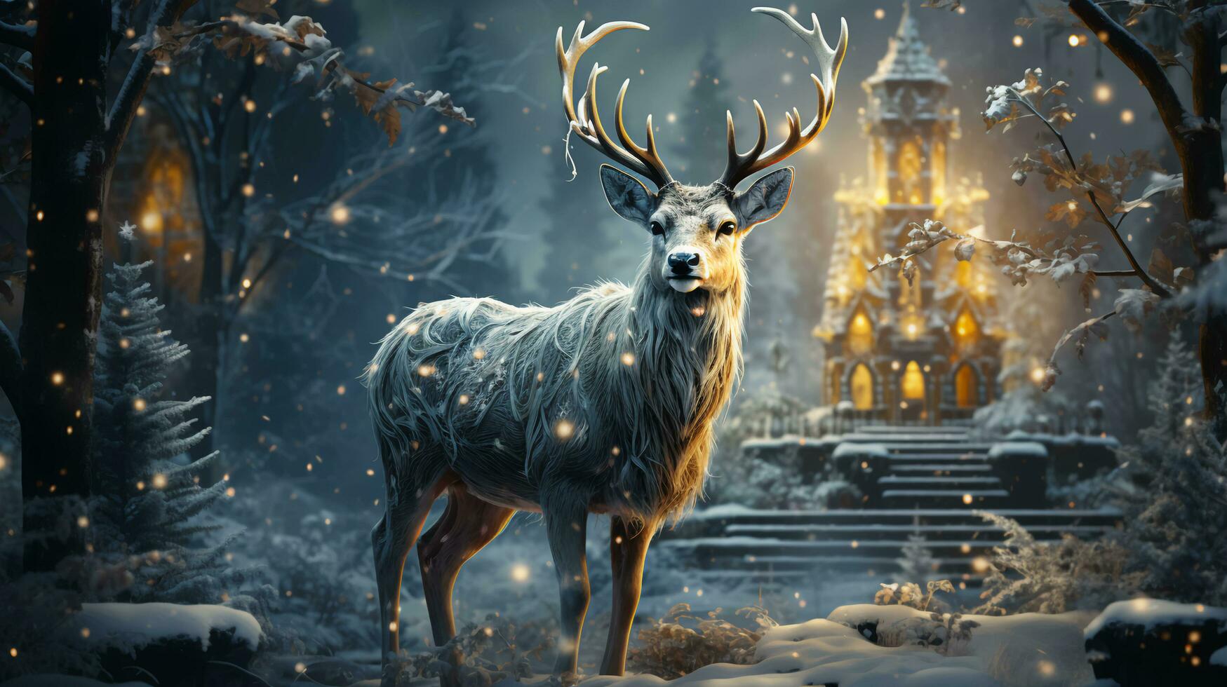 Beautiful forest deer with antlers for New Year and Christmas photo