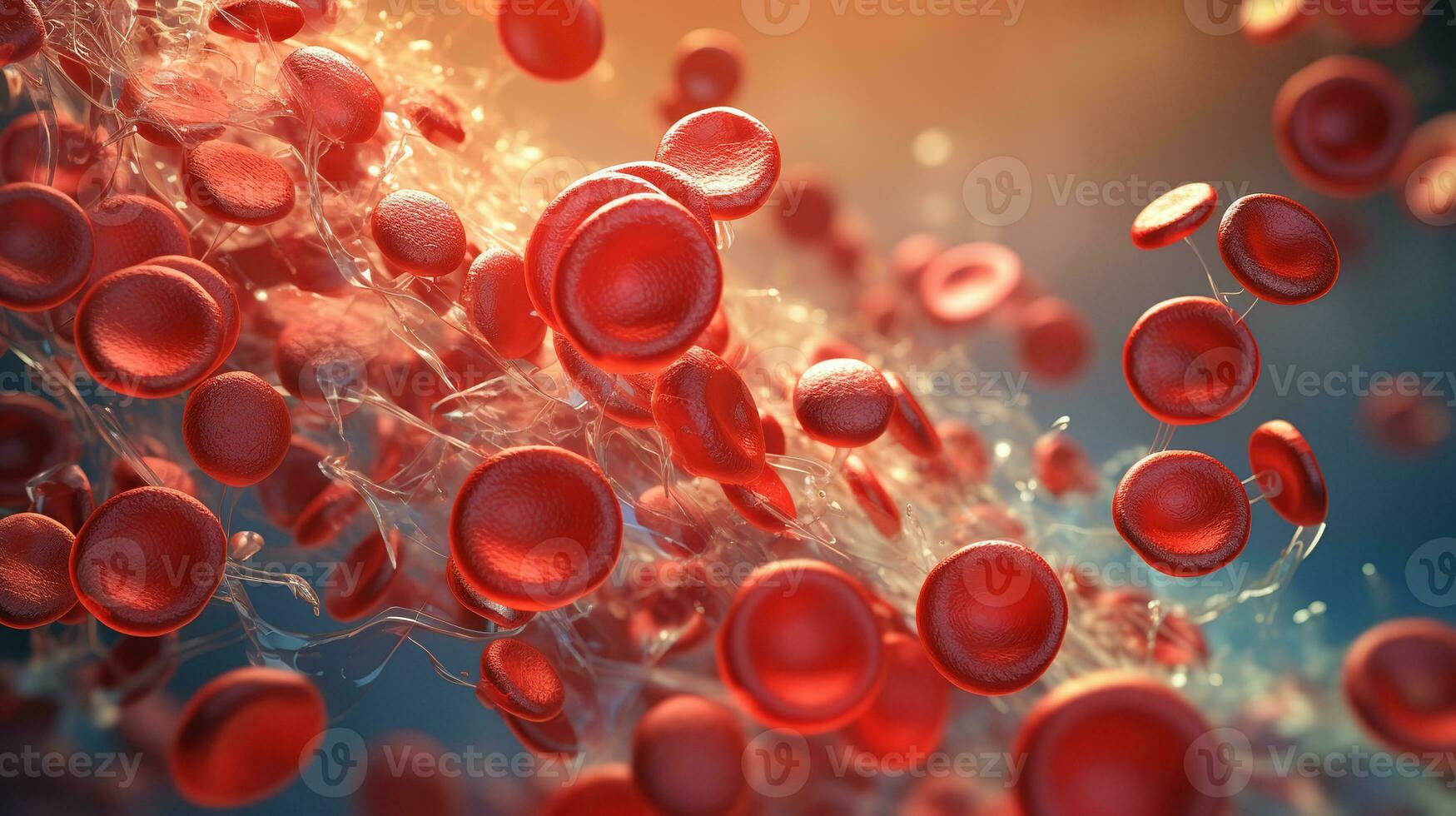 Red blood cells inside an artery, vein. Generative AI photo