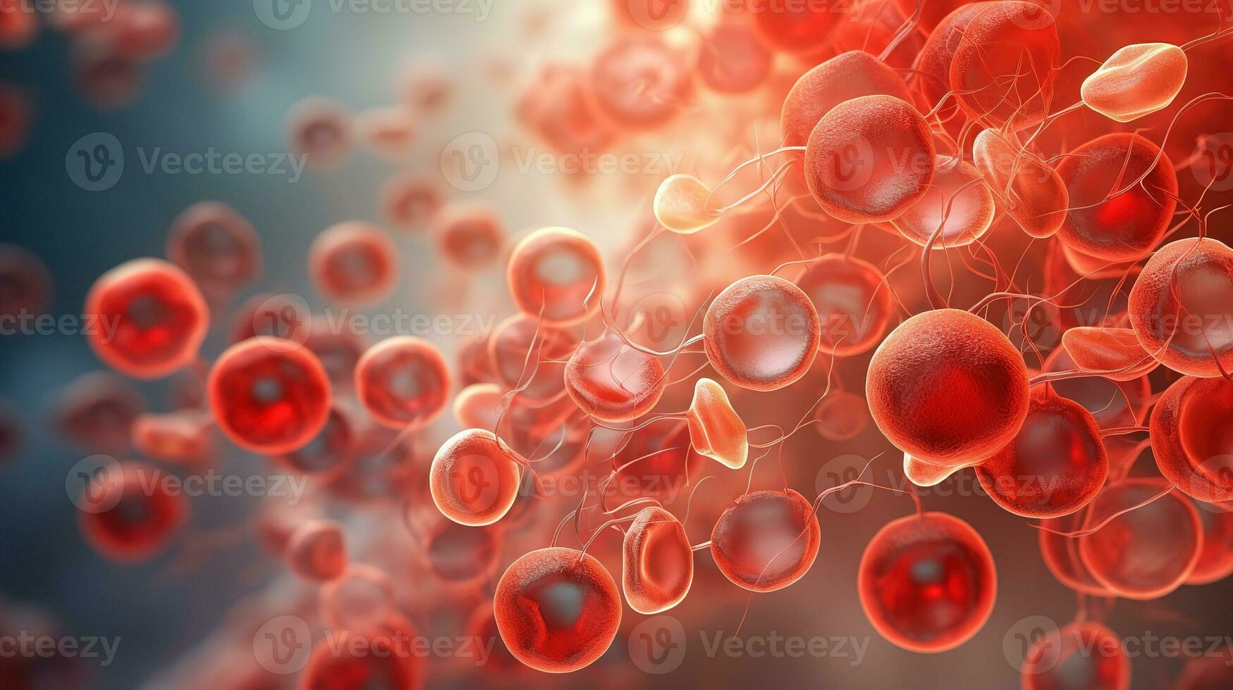 Red blood cells inside an artery, vein. Generative AI photo