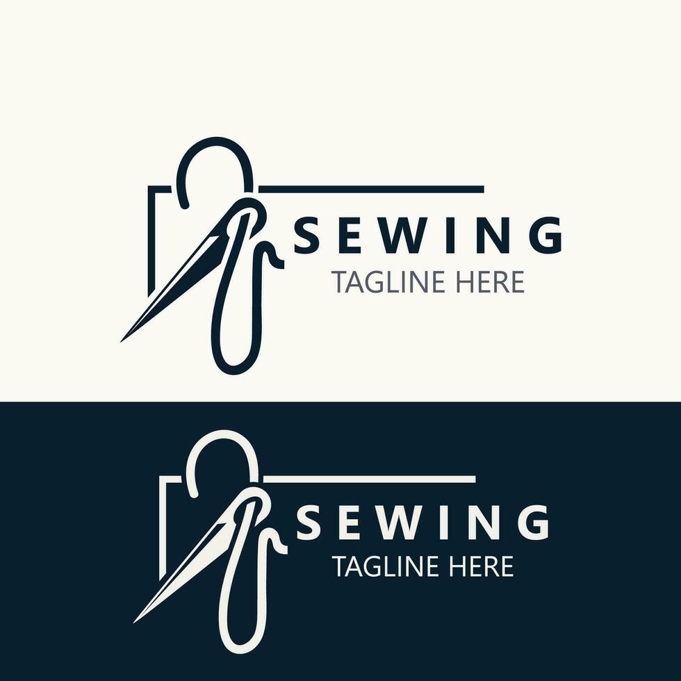 Needle and thread Sewing tailor logo outline combination Line flat design template Simple icons. Concept tailor illustration vector