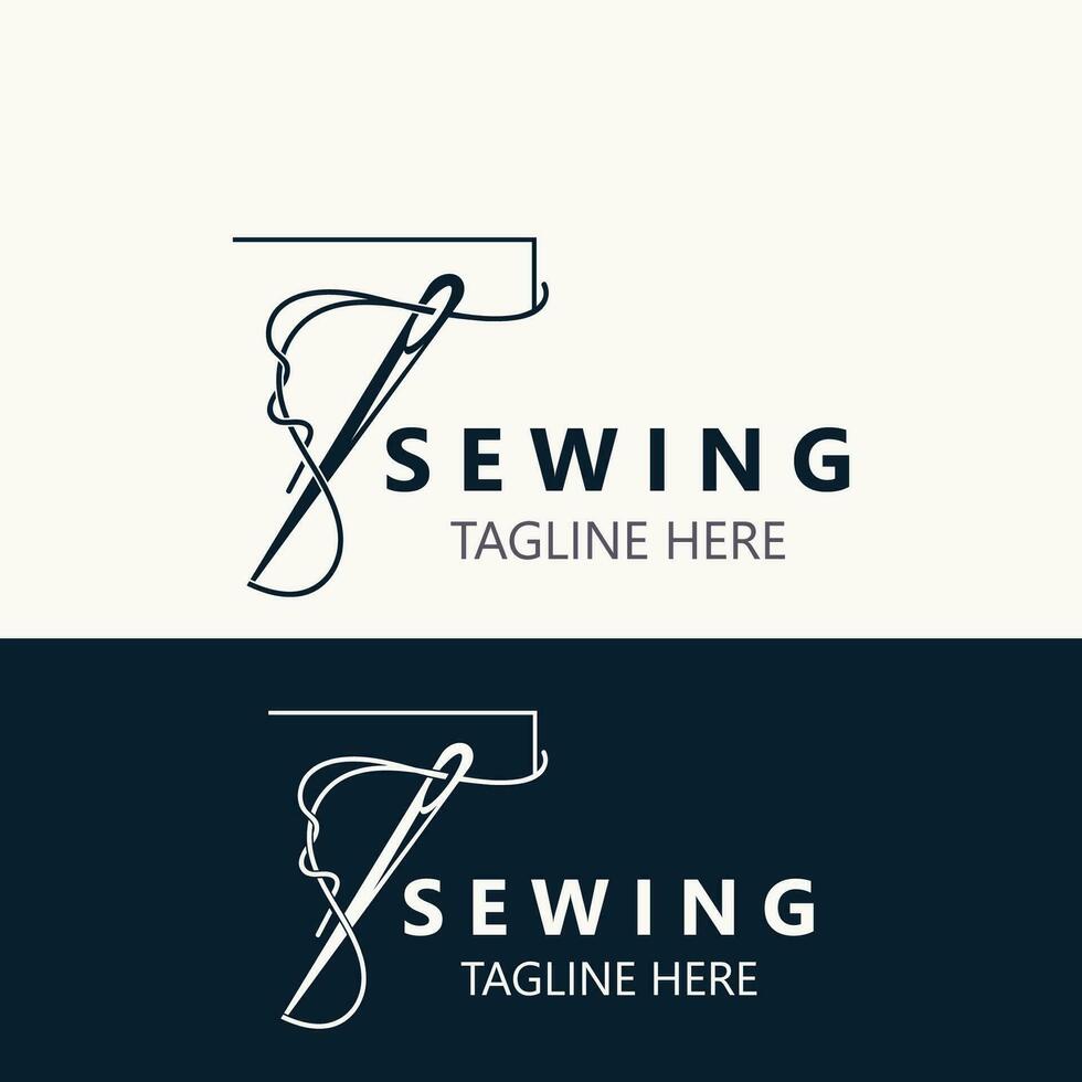 Needle and thread Sewing tailor logo outline combination Line flat design template Simple icons. Concept tailor illustration vector