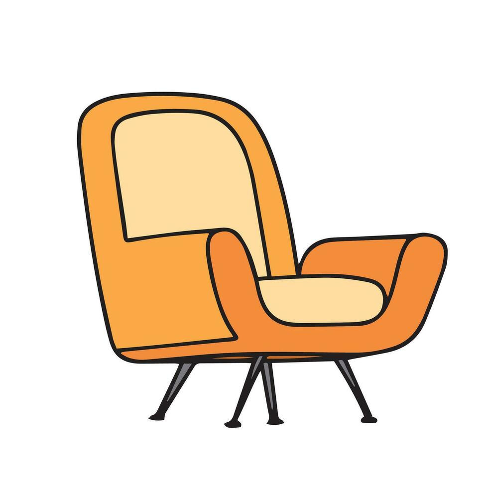 Modern armchair colored outline. Hand drawn chair isolated on white background. Doodle armchair. Vector illustration.