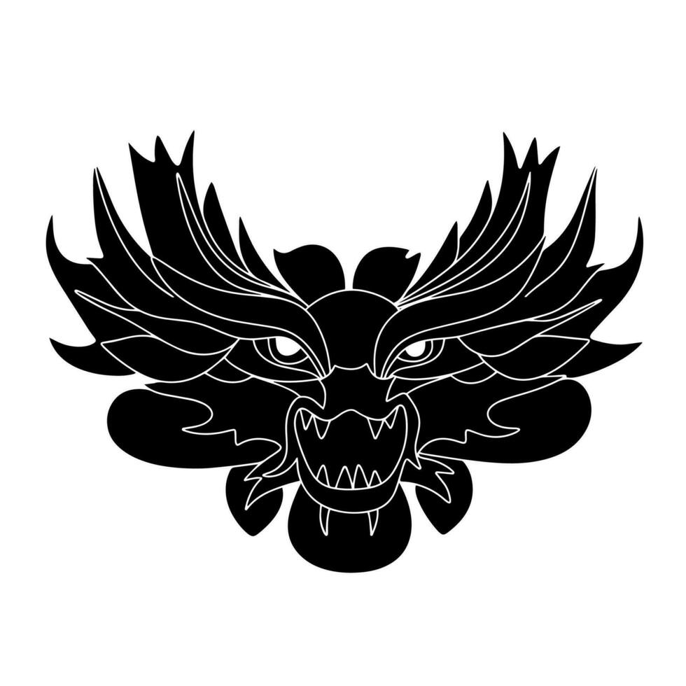 Hand drawn black dragon's head silhouette. Vector illustration