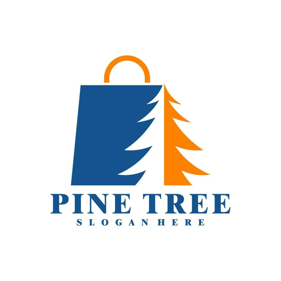 Pine Tree with Shop logo design vector. Creative Pine logo concepts template vector