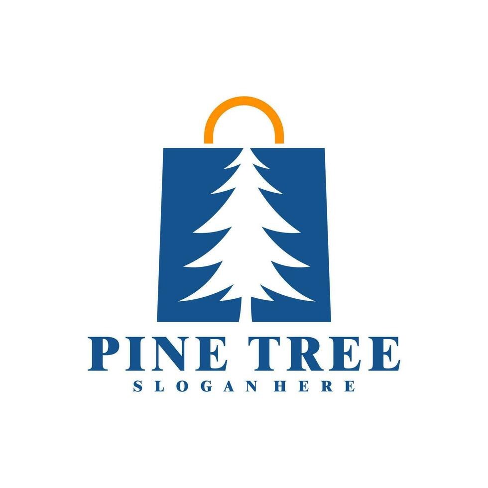 Pine Tree with Shop logo design vector. Creative Pine logo concepts template vector