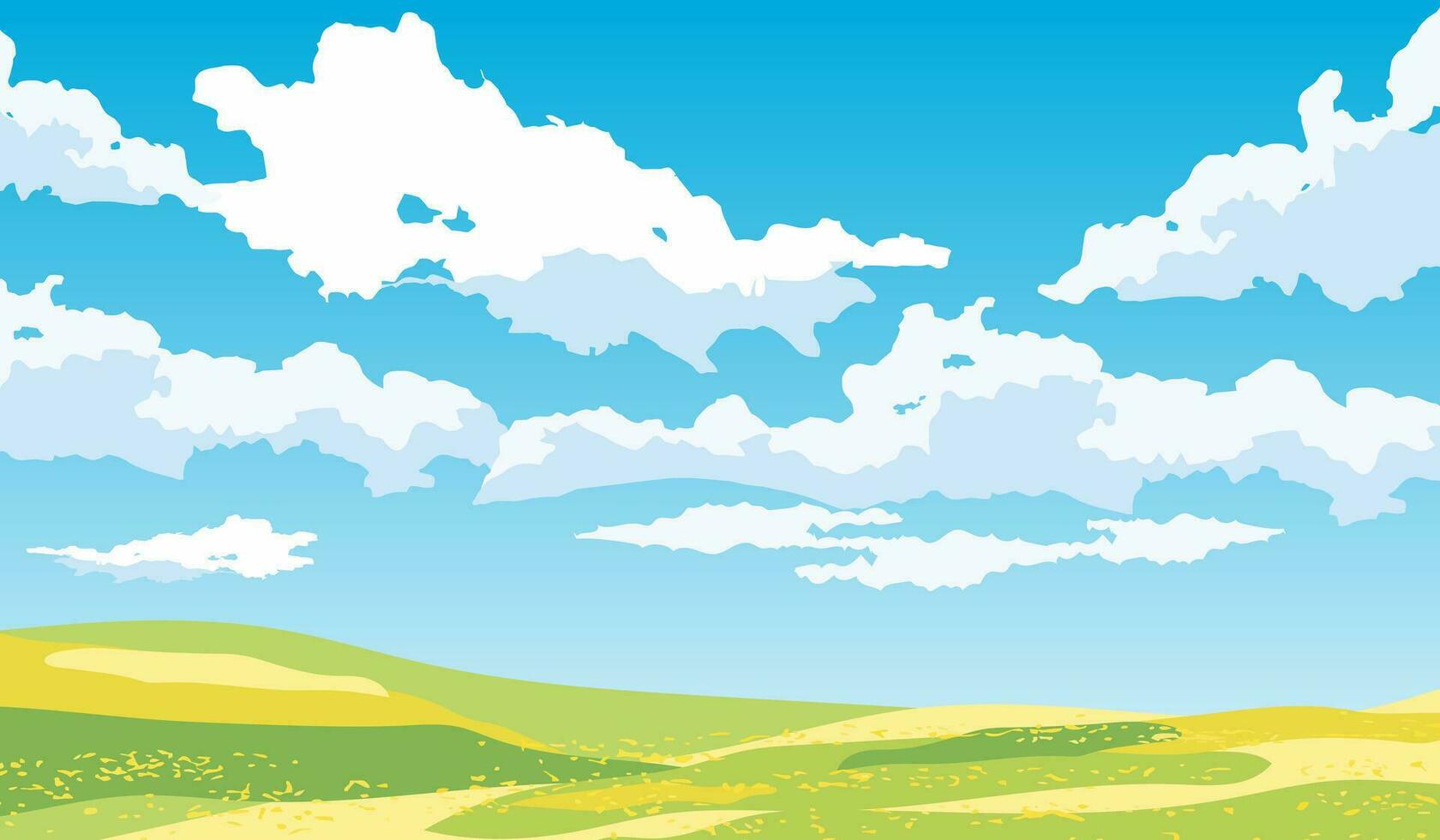 Beautiful summer landscape with blue sky and clouds. Vector illustration.