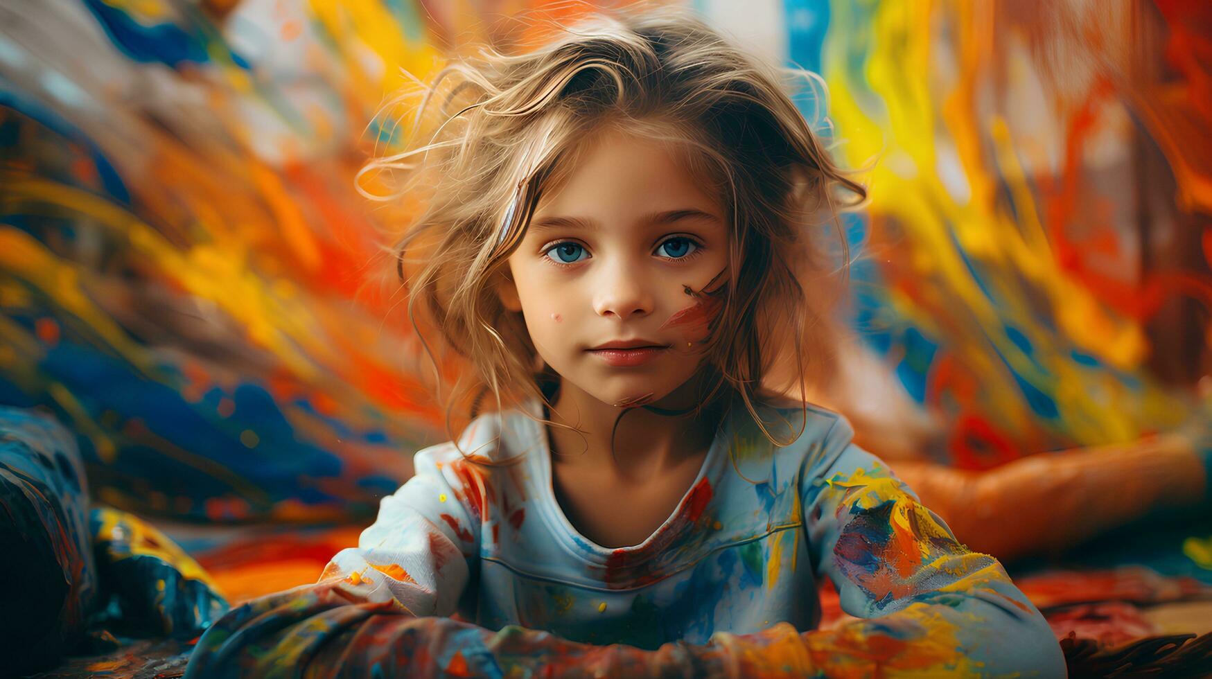 Cheerful Boy Wearing Colorful Face Paint at a Joyful Festival.Create AI Generated. photo
