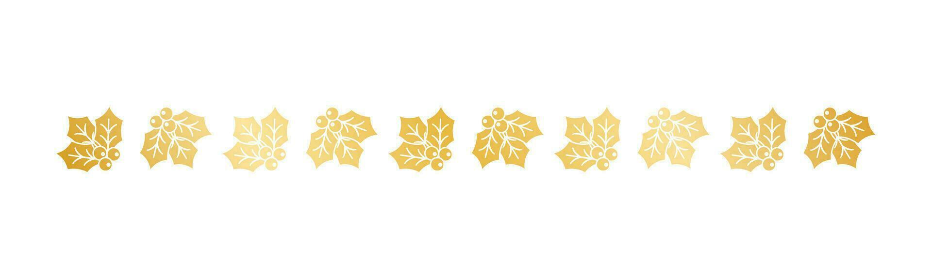 Gold Christmas themed decorative border and text divider, Mistletoe Pattern Silhouette. Vector Illustration.