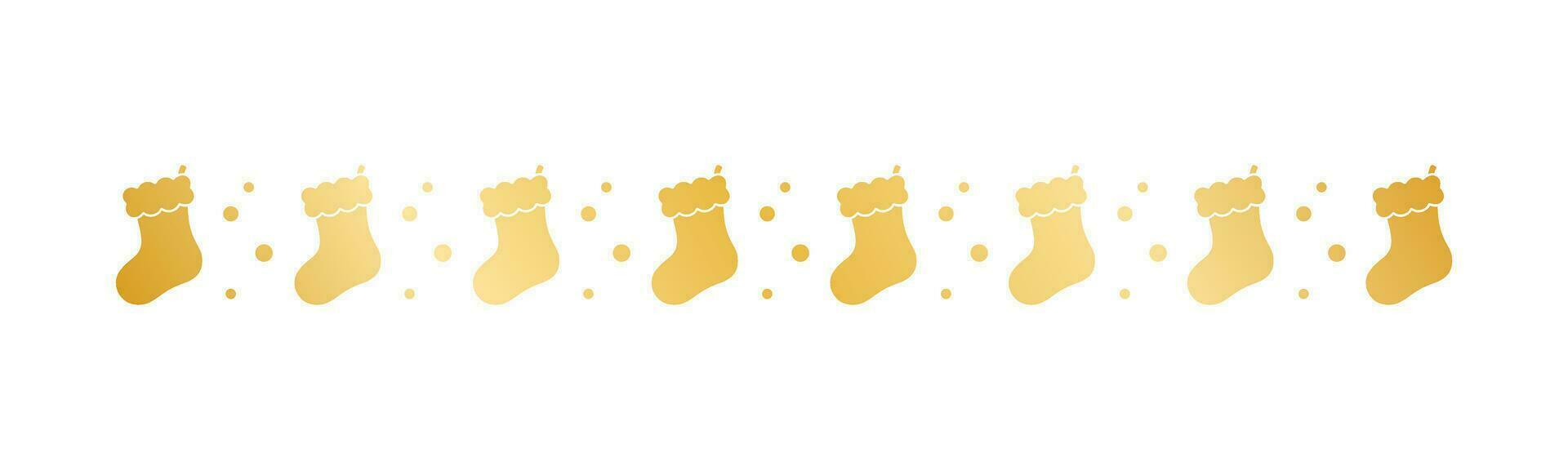 Gold Christmas themed decorative border and text divider, Christmas Stocking Pattern Silhouette. Vector Illustration.