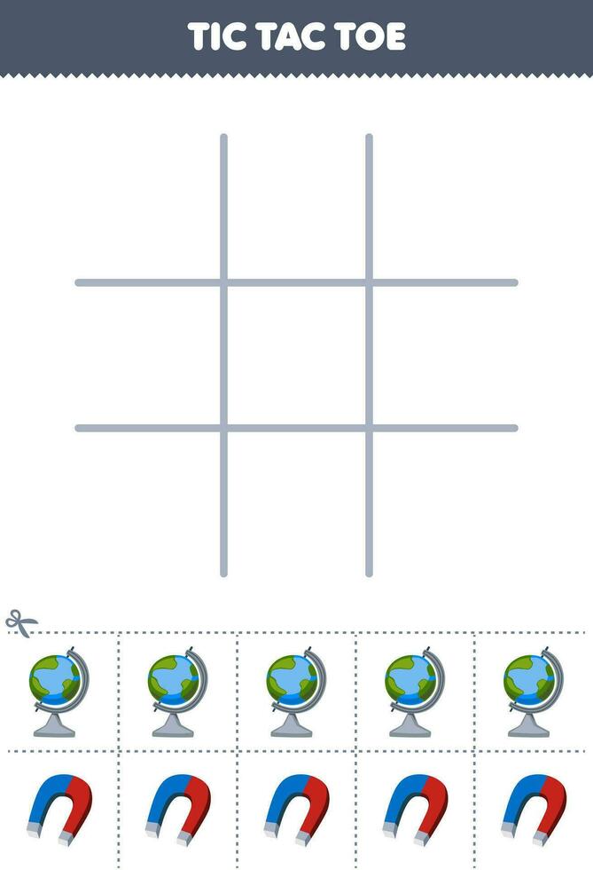 educación juego para niños tic tac dedo del pie conjunto con linda dibujos animados globo y imán imagen imprimible herramienta hoja de cálculo vector