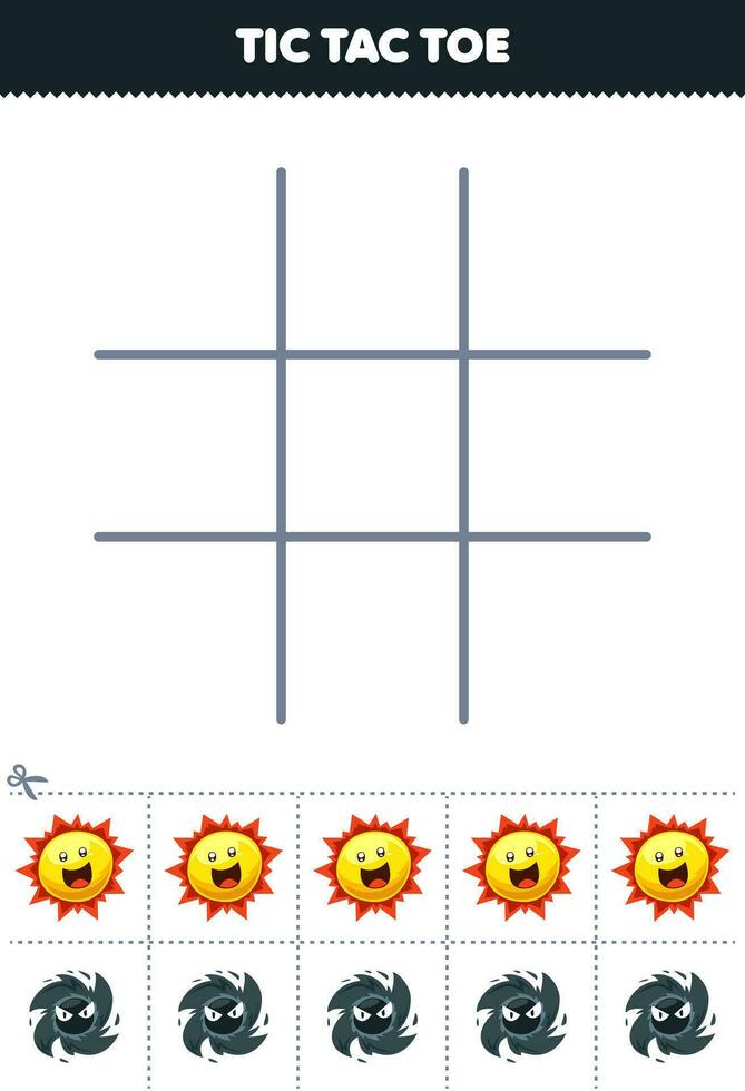 Education game for children tic tac toe set with cute cartoon sun and black hole picture printable solar system worksheet vector