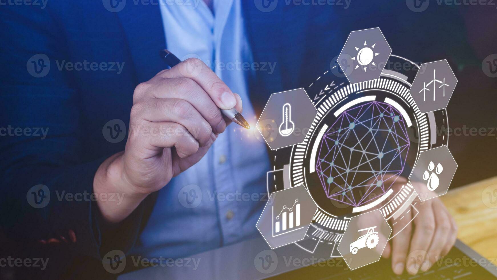 Using hand pressing with infographics Smart farming and precision agriculture with visual icon, Innovation technology for smart farm system, Agriculture management, smart technology concept photo