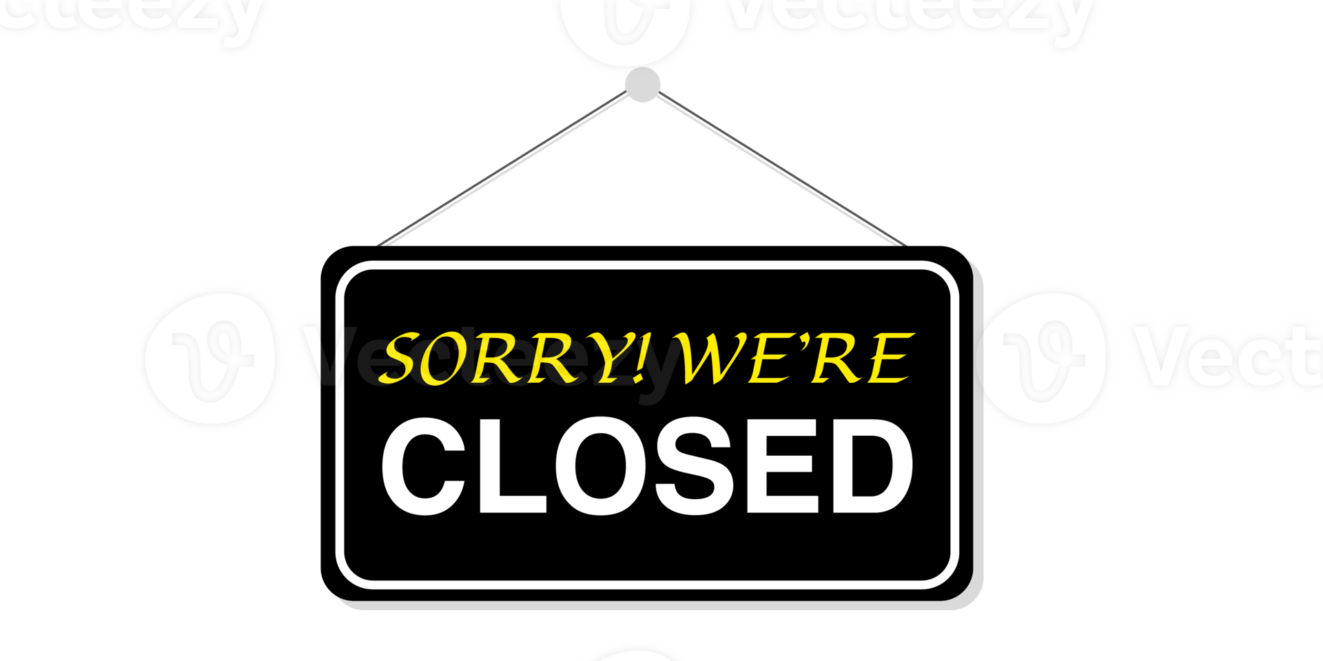 Sorry we are closed in signboard with a rope on transparent background. png