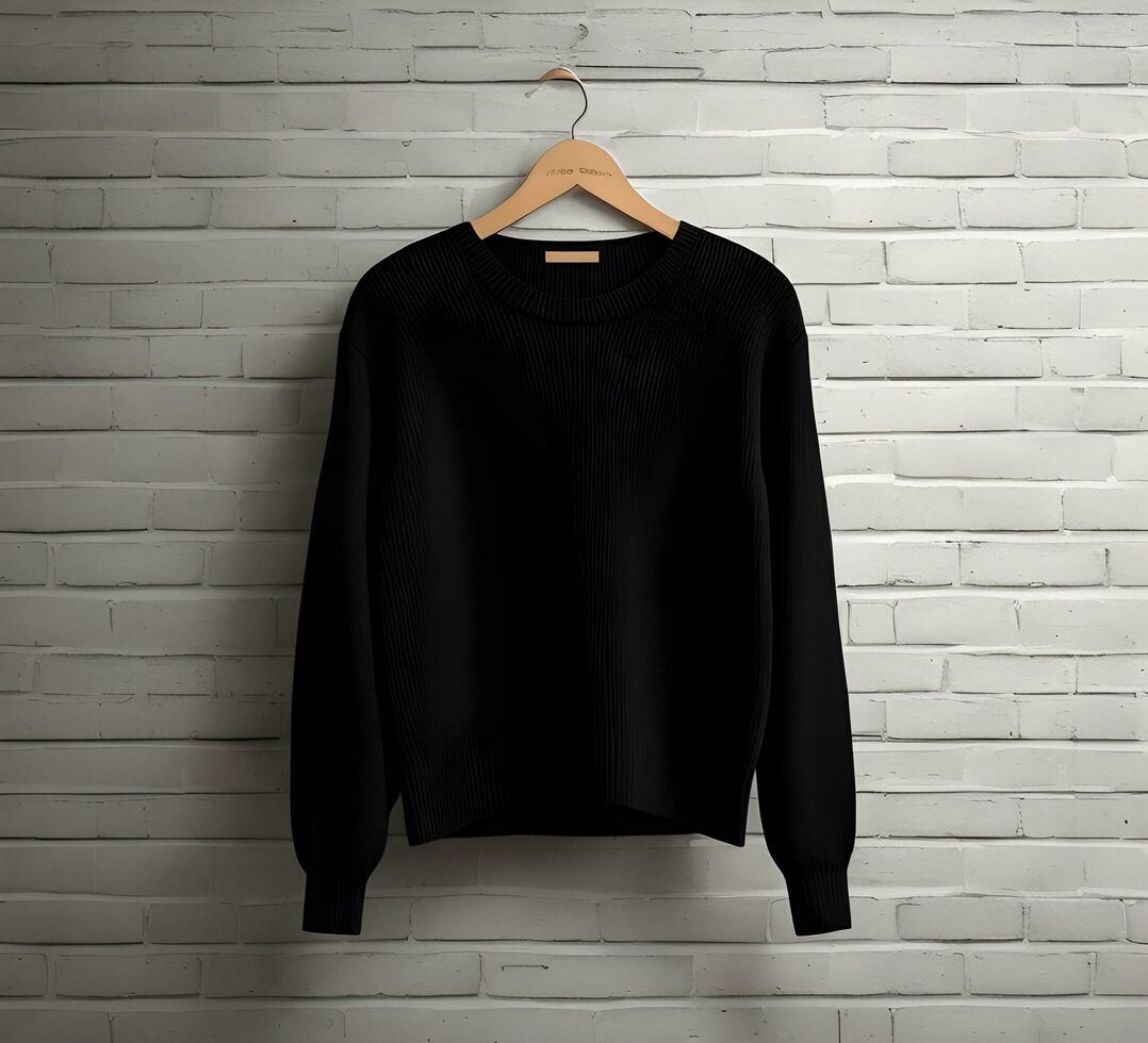 Black sweater Mockup With brick Background ai generate photo