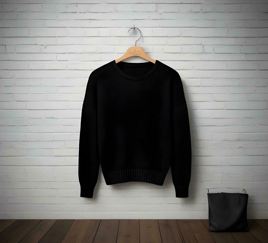 Black sweater Mockup With brick Background ai generate photo