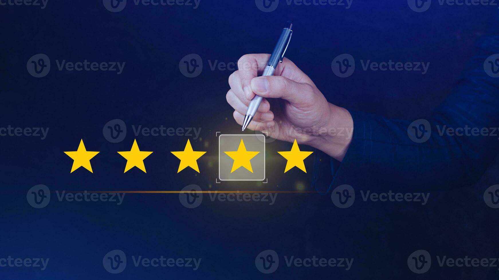 5 star rating. Businessman customer giving five star rating, Review, Service rating, Satisfaction, Customer service experience and feedback review satisfaction. photo