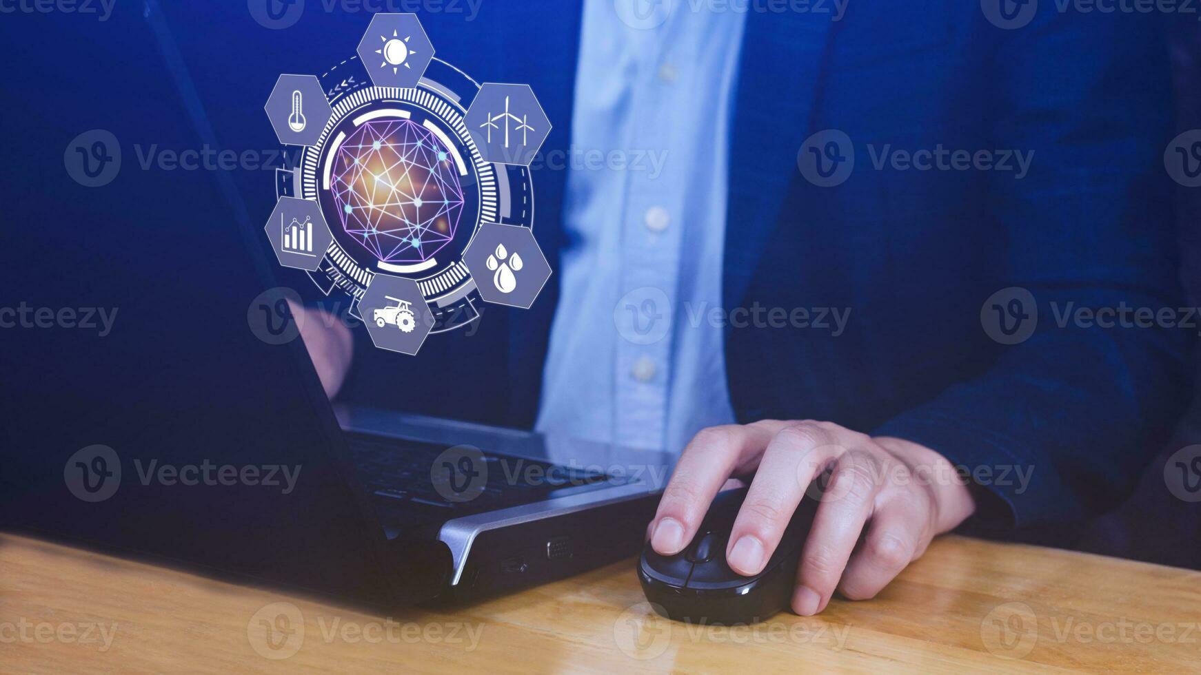 Using hand pressing with infographics Smart farming and precision agriculture with visual icon, Innovation technology for smart farm system, Agriculture management, smart technology concept photo