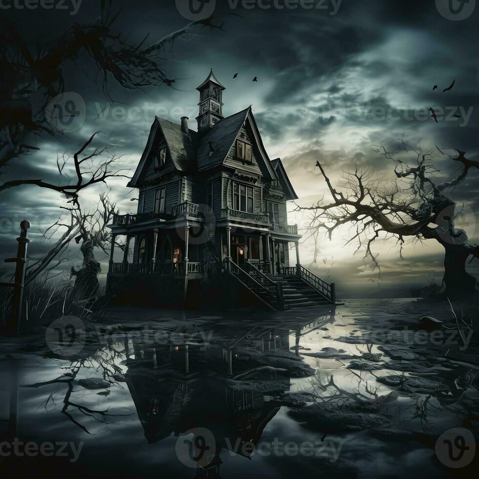 Cartoon Halloween spooky house. photo